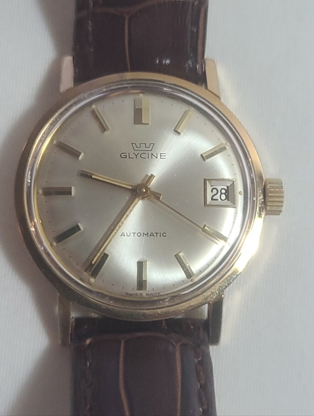 Glycine Vintage Automatic Swiss Made Gold Tone Date Watch